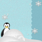 penguins from the arctic circle with snowflakes and snow piles 